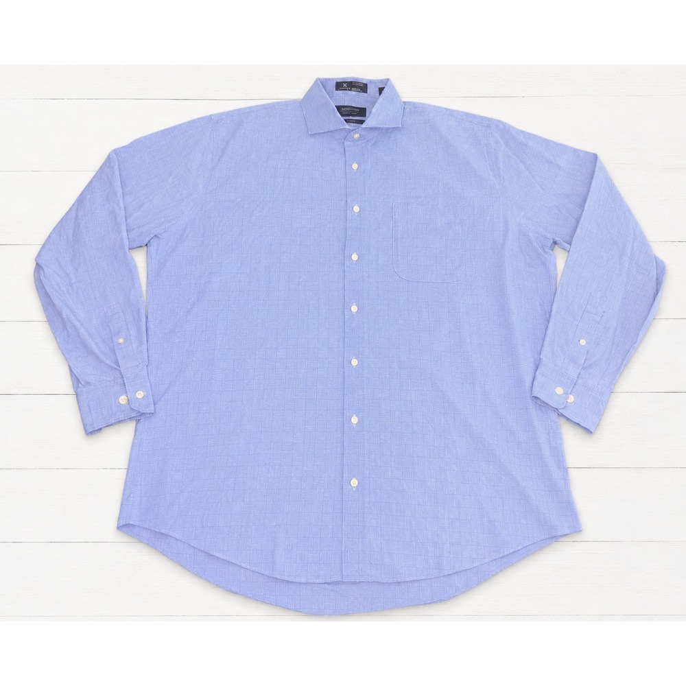 Nordstrom Men's Shop Smartcare Trim Fit Blue Checkered Business Shirt 17 34-35